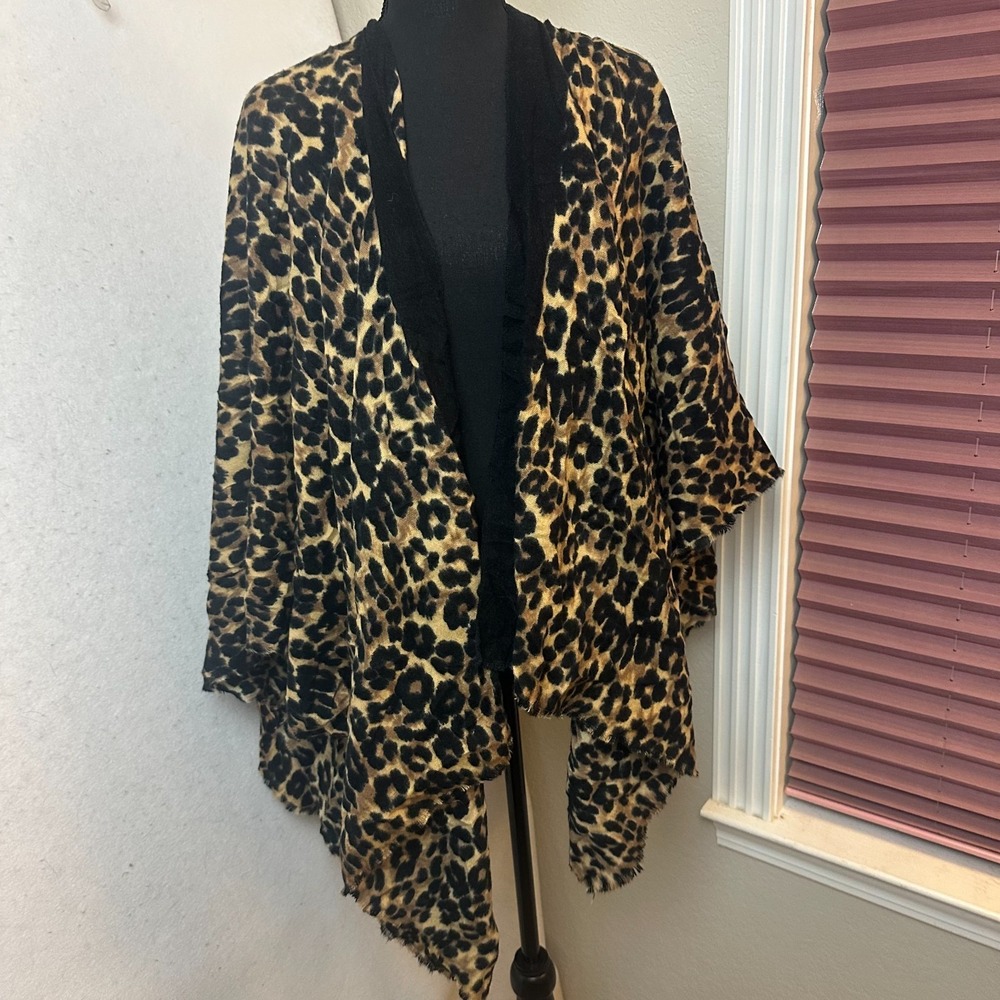 Juicy Couture Leopard Print Open Front Wrap Cardigan Gold Logo One Size
